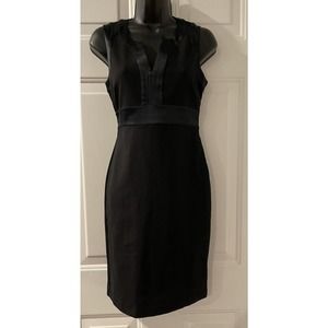 Banana Republic Dress 4 Petite Black Midi Sheath Lyocell Silk Sleeveless Stretch